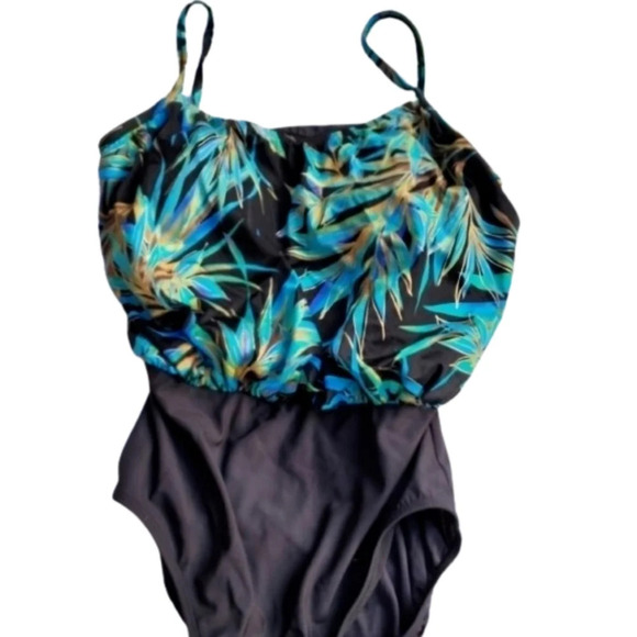 Longitude Plus size Black Print swim‎  suit 16 - Picture 1 of 9